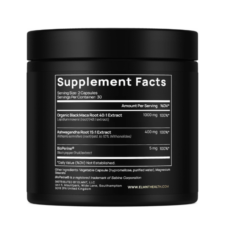 ELMNT Health Black Maca with Ashwagandha 60 Capsules